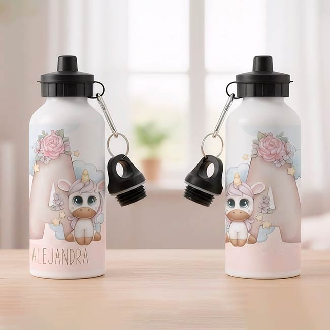 BOTELLA DE ALUMINIO PERSONALIZABLE CON INICIAL Y NOMBRE