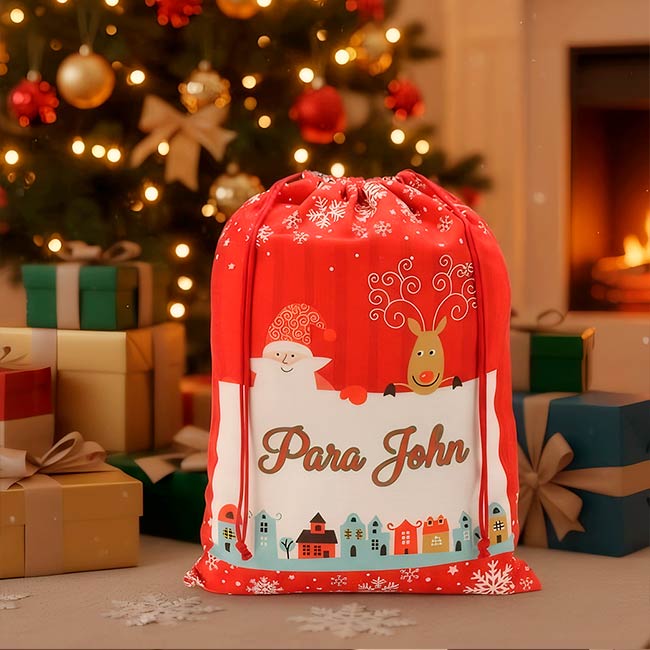 SACO DE NAVIDAD PERSONALIZABLE DE LINO