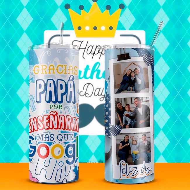 regalos-personalizados-arcoiris-creativo-VASOS-TERMICOS-PERSONALIZADOS-ALARGADOS-CON-PAJITAS-feliz-dia-papas